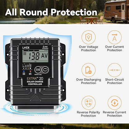 Solar Charge Controller Waterproof, 20A Solar Panel Regulator
