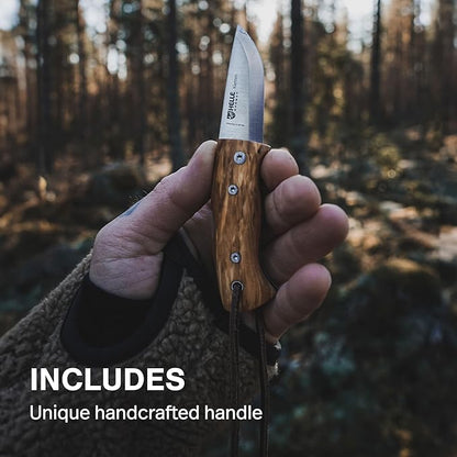 HELLE Knives - Kletten - Folding EDC Pocket Knife - Birch Wood Handle - Triple Laminated Stainless Steel - Made in Norway