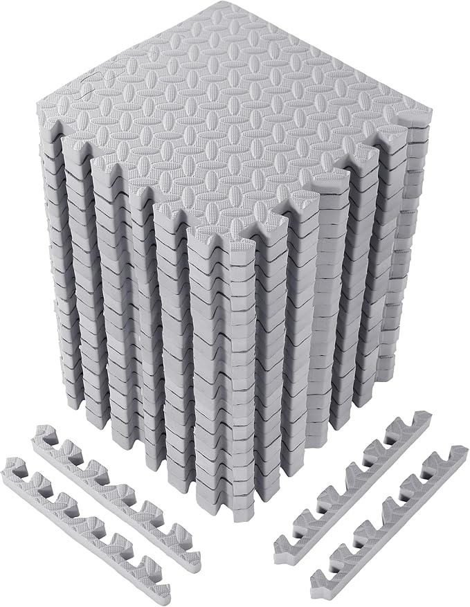 20 Tiles 12x12x1 Inch EVA Thick Interlocking Foam Floor Tiles Puzzle Exercise Mat Foam Mats for Pets Boys Girls Classroom Nursery Gym(Grey)