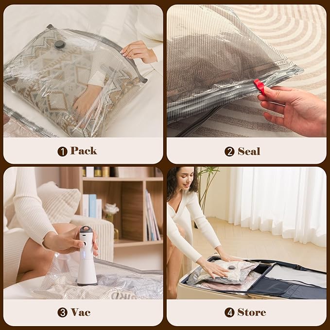 Vacuum Bags for Travel with Rechargeable air Pump, 15 Pack Carry-on Size Compression Packing Bags for Luggage and Suitcase, Space Saver for Clothes and Clothing Travel