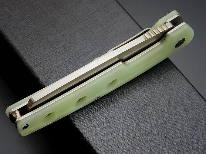 Eafengrow EF941 EDC Pocket Folding Knife D2 Steel Blade G10 Handle Pocket Clip with safety liner lock for Camping Survival Outdoor(Jade)