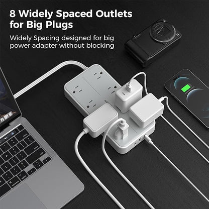 Power Strip Surge Protector 10 FT, TESSAN Flat Plug Extension Cord