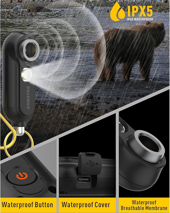 125dB Rechargeable Bear Horn,IPX5 Waterproof & LED Flashlight Bear Deterrent Device for Hiking, Camping, Outdoor Survival-Black