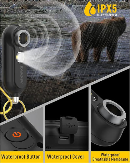 125dB Rechargeable Bear Horn,IPX5 Waterproof & LED Flashlight Bear Deterrent Device for Hiking, Camping, Outdoor Survival-Black