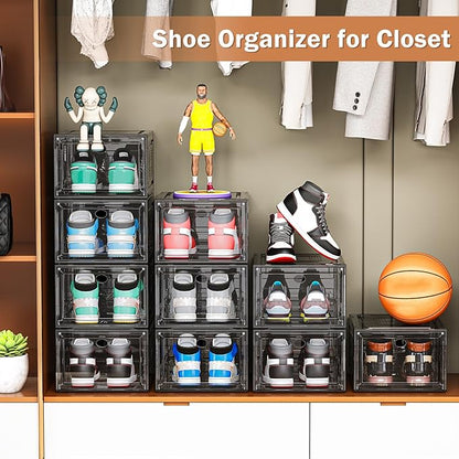 10 Pack Thicken Shoe Organizer Stackable, Upgraded Sturdy Shoe Storage Box