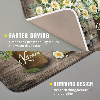 Flower Vase Dish Drying Mats 16x18 Inch Rustic Wood Reversible Microfiber