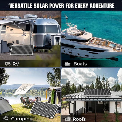 100 Watt Bifacial Solar Panel, 18BB Monocrystalline High Efficiency Module, Dual-Sided 12V/24V for RV, Boat, Cabin, Camping, Off-Grid Systems