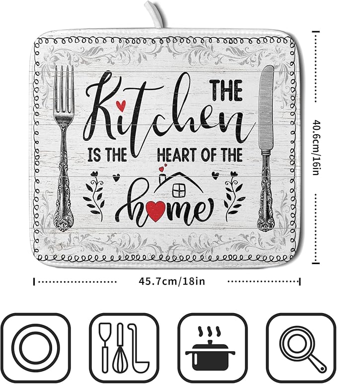 White Kitchen Dish Drying Mat 16x18 Inch Knife Fork Dish Drainer Rack Mats