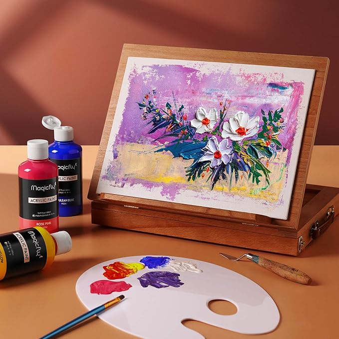 Magicfly Acrylic Paint Set, 14 Vibrant Colors (280ml / 9.47oz Each), Large Bulk Acrylic Paints for Artists & Beginners, Rich Pigment Craft Paint for Canvas, Wood, Ceramic, Fabric