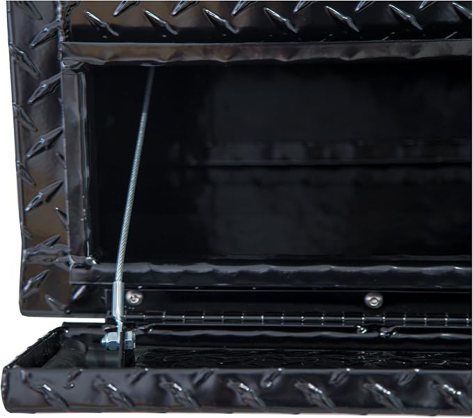 Buyers Products 1725640 Black Diamond Tread Aluminum Contractor Truck Tool Box, 2 Tier Storage, 72 x 21 x 13.2 in, Flip-Up Door with Gas Shocks, Weather Resistant, No Drill Install, Made in USA