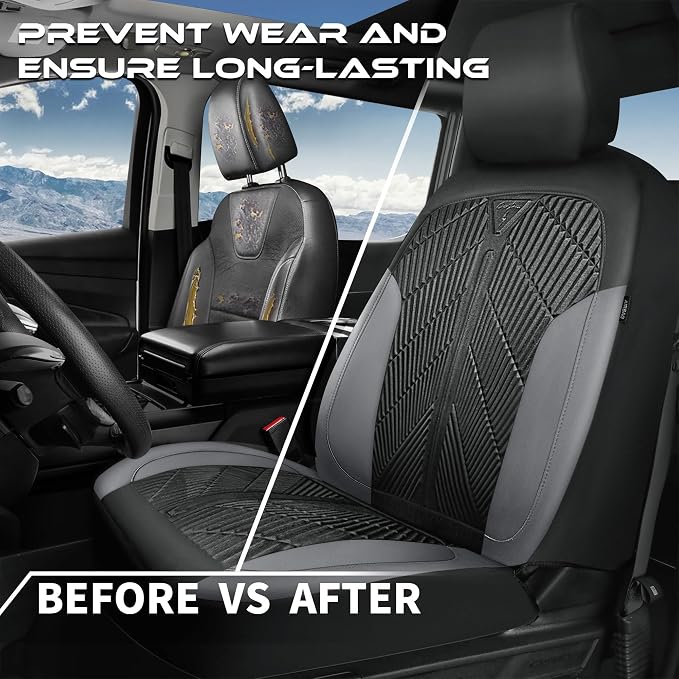 CAR PASS Waterproof Black Gray Car Seat Covers Front Seat Covers Neoprene Wetsuit,All-Weather Non-Slip Durable,Universal Fit for SUV Sedans Trucks Van Automotive,Airbag Compatible,3D Emboss Black Gray