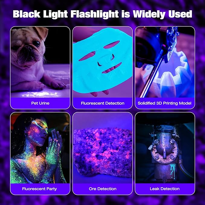 ULTRAFIRE 395nm UV Flashlight Rechargeable - 15W High Power Ultraviolet Blacklight for Pet Urine Detection,Resin Curing,Minerals,Blood Trail Tracking 502UVN PRO