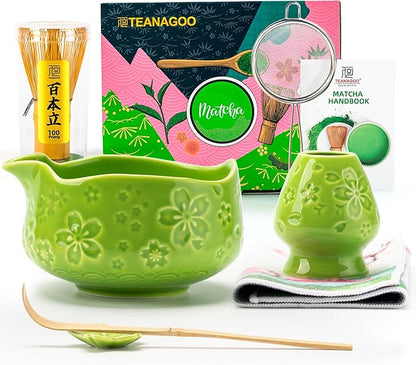 TEANAGOO 7-PCS Green Matcha Whisk Set, Complete Ceremony Start Kit, Ceramic