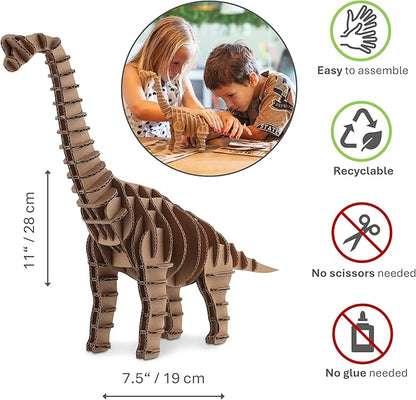 Cottify Dinosaur 3D Cardboard Puzzle - Fun 3D Puzzles for Adults & Kids, Easy to Assemble 3D Puzzle, Eco-Friendly, No Scissors or Glue Needed, Perfect Sustainable Gift (Brachiosaurus)
