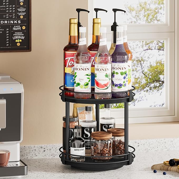 Snughome Lazy Susan Spice Rack, 2 Tier Rotating Spice Rack, Wood Lazy Susan