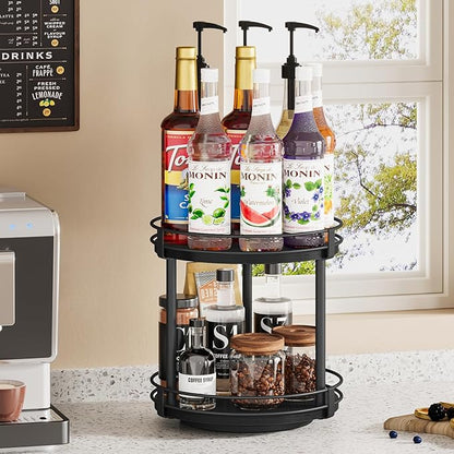 Snughome Lazy Susan Spice Rack, 2 Tier Rotating Spice Rack, Wood Lazy Susan