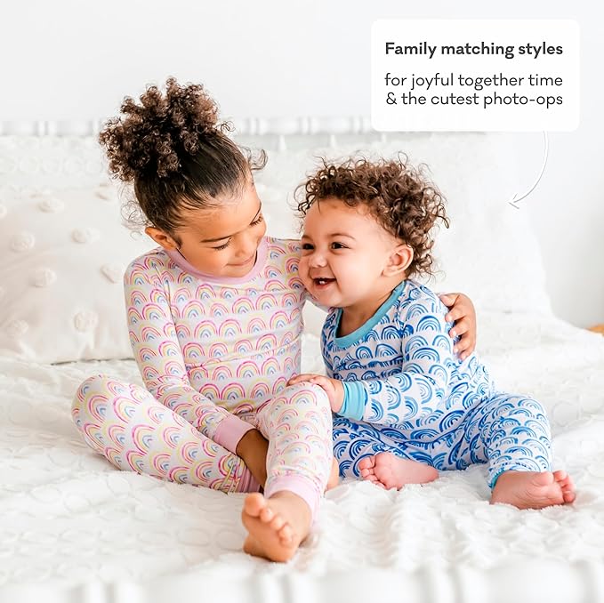 Little Sleepies Two-Piece Pajama Set for Boys & Girls, Soft Viscose from Bamboo Toddler Pajamas for Kids, Family Matching PJs