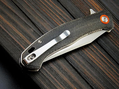 Sitivien ST112 Folding Knife, D2 Blade and Micarta Handle EDC Tool Knife with Pocket Clip for Outdoor Camping Hiking Survival(Black)