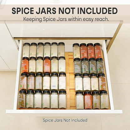 Bamboo Spice Drawer Organizer, Expandable 4 Tier Spice Rack