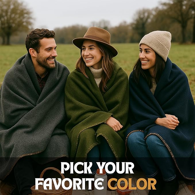 Wool Camping Blanket ??70% Wool Heavy-Duty Military Style Throw, Warm & Washable, Fire Retardant Cover for Emergency, Survival & Outdoor Use ??Perfect for Camping, Car, Home & Hiking, Olive 62x84
