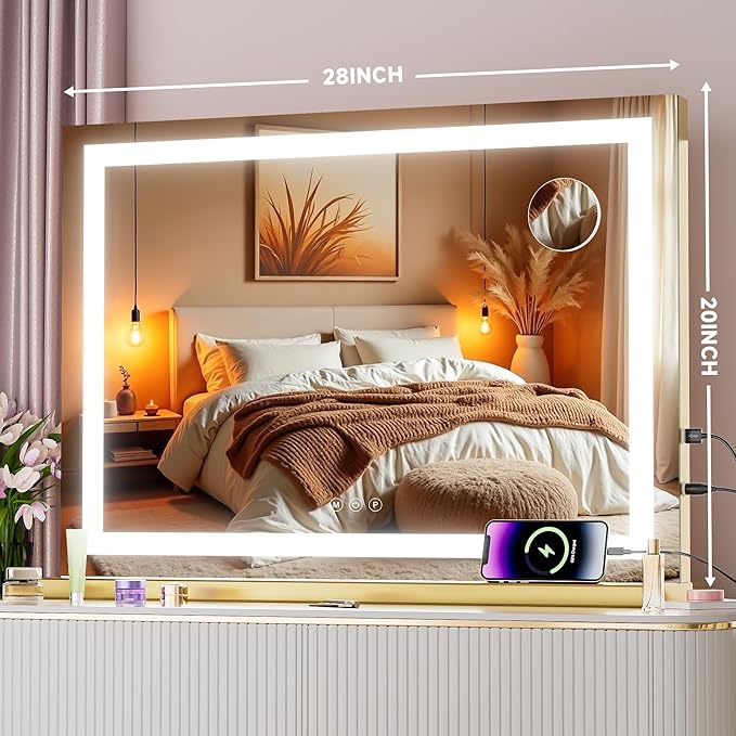 Vanity Mirror with Lights, Dimmable 3 Modes, Memory Function, Smart Touch
