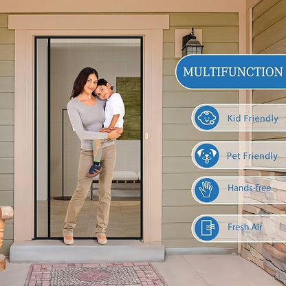 Magnetic Screen Door Mesh Left Right Side Opening Upgraded PET Material Mesh