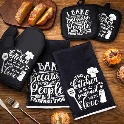Sratte 6 Pcs Kitchen Decor Accessories Set Farmhouse Towels Pot Holders Oven