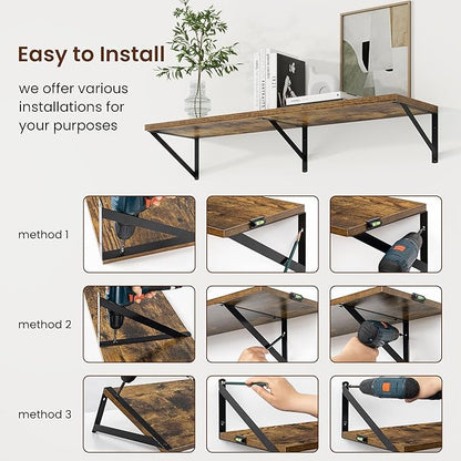 Axeman Deep Floating Shelves | 24 Inch Brown Wall Shelves Set of 2 | 10 Inch