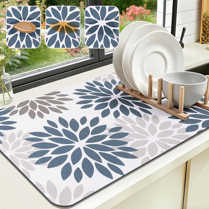 Findosom Floral Dish Drying Mat, Cuttable Drying Mat