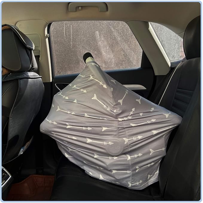 Nursing Carseat Canopy Breastfeeding Cover - Multi-use Stretchy Car Seat Covers for Babies, Baby Shower Gifts (Grey Arrows)