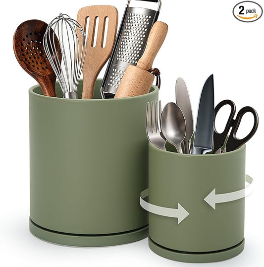 D'vine Dev 360° Rotating Utensil Holder Set – 7.2"+5" Kitchen Utensil Crocks