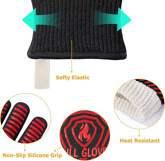 BBQ Gloves, BBQ Accessories 1472℉ Extreme Heat Resistant, Grilling Gloves