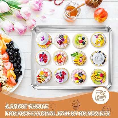 Stainless Steel Baking Sheet Set of 2, Deedro Cookie Sheet Metal Baking Pan
