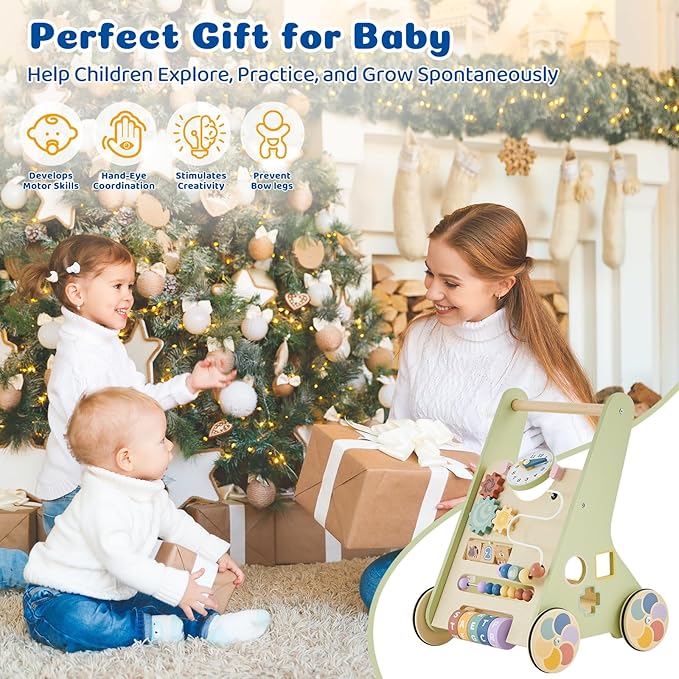 Baby Push Walker for Baby Boy 6-12 Months, Wooden Baby Walker Push Toy, Learning to Walk, Baby Walkers for Girls, Montessori Walker Toy with Wheels