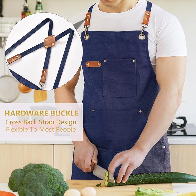 Aoomzoon Canvas Aprons for Men Chef Apron, Work Apron - 16oz Heavy Duty Cross