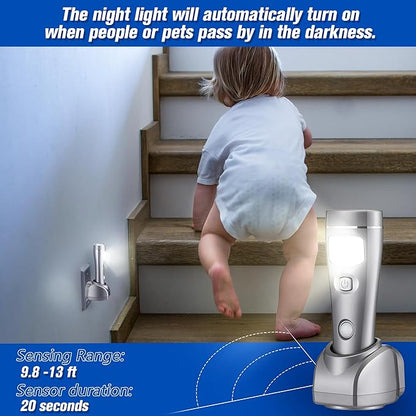 Enhon 2 Pack 4 in 1 LED Emergency Lights for Home Power Failure, Rechargeable Plug in Flashlight Motion Sensor Night Light, Automatic Turn On Power Outage Light for Home Hurricane Supplies