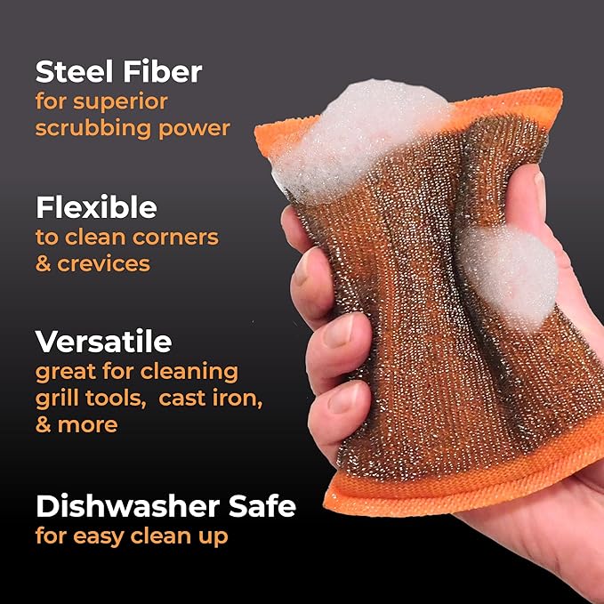 Heavy-Duty Steel Wool Scrubber Sponges 4 Pack – Stainless Steel Cleaning Pads