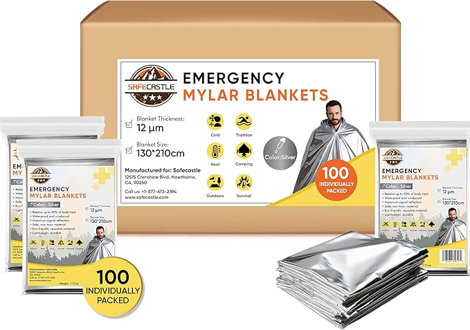 Emergency Mylar Blankets 130 * 210 Cm Large Reusable Thermal Space Blanket Survival Rescue Insulating Reflective foil kit Outdoors Hiking Camping Blanket First Aid Car Emergency Kit Pack of 100