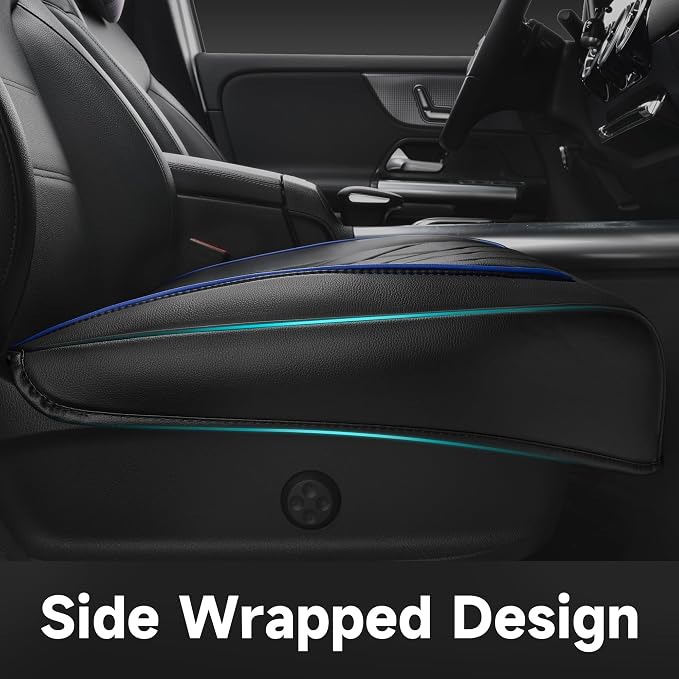 CAR PASS 2 Pack Leather Front Car Seat Covers, Bottom Seat Covers Full Wrapped with Storage Pocket, Anti-Slip PU Seat Protectors,Waterproof Seat Cushion Pad Universal Fit Sedan SUV Truck, Black/Blue