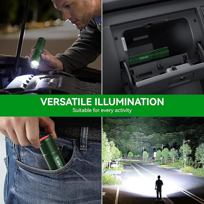 LETMY Tactical Flashlight - 2 Pack Bright Military Grade LED Flashlights High Lumens - Portable Handheld Flash Light, 5 Modes Zoomable Waterproof Flashlights for Home Emergency Camping- Green