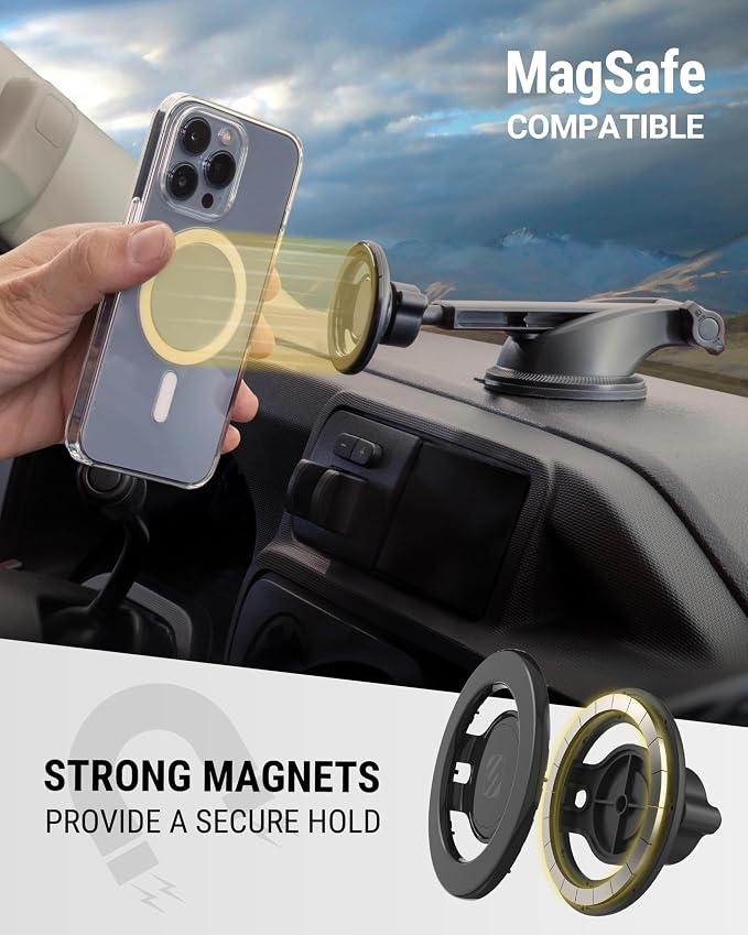 Scosche MagicMount SMSWDEX MagSafe Car Mount, Magnetic Phone Holder for Car Windshield/Dashboard, Suction Cup Phone Mount Compatible with iPhone 16 15 14 13 12 Pro Max Plus Mini Mag Safe Accessories
