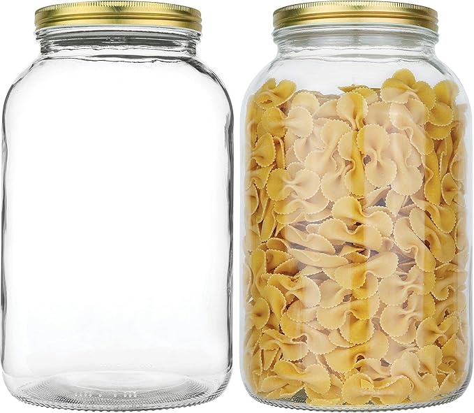 kitchentoolz 2 Pack - 1 Gallon Glass Mason Jar Wide Mouth with Airtight Metal Lid - Safe for Fermenting Kombucha Kefir - Pickling, Storing and Canning- BPA-Free Dishwasher Safe- Made in USA