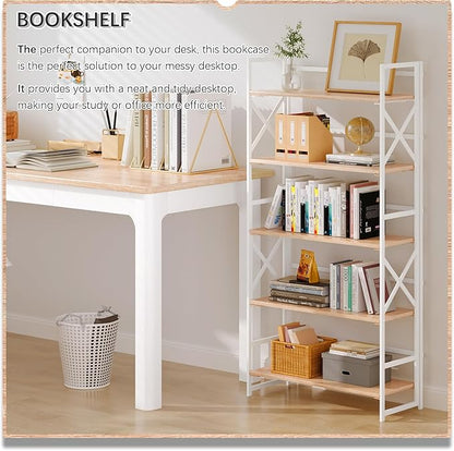 4NM 5 Tiers No Assembly Book Shelves, 51.2" H Folding Bookshelf Bookcase Open