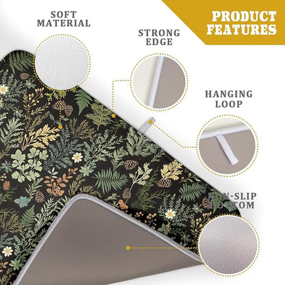 Black Green Botanical Dish Drying Mat