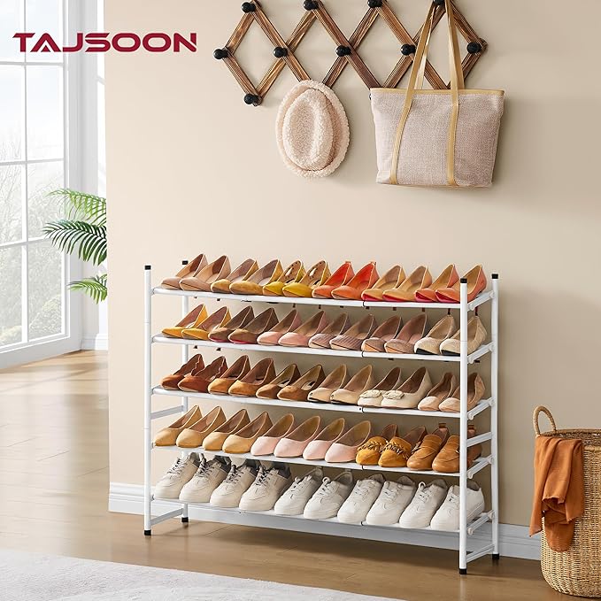 Tajsoon Expandable Shoe Rack for Closet 5 Tier, 29“-41“Adjustable & Stackable