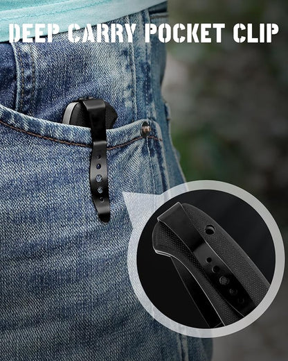 Folding Pocket Knife with Clip, 3.58" 8Cr13MoV Steel Drop Point Blade with G10 Handle, Liner Lock Pocket Knives for Men Outdoor Camping Hunting Hiking Survival Pocketknife