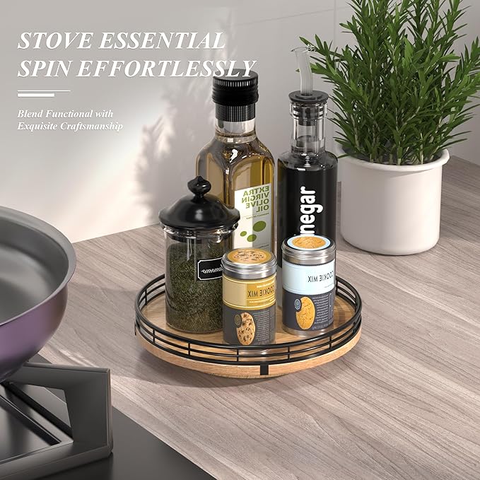 9" Oak Wood Lazy Susan Turntable Organizer