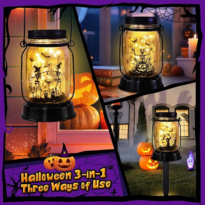 Halloween Decorations Gifts for Women/Men Halloween Skeletons Solar Lanterns Skeleton Decorations Outdoor Lights Solar Garden for Yard, Patio,Backyard,Porch Torches Light