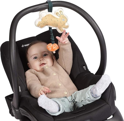 Manhattan Toy Button Bunny Brahm's Lullaby Pull Musical Toy with Baby Chime and Adjustable Fabric Loop for Carriers and Cribs