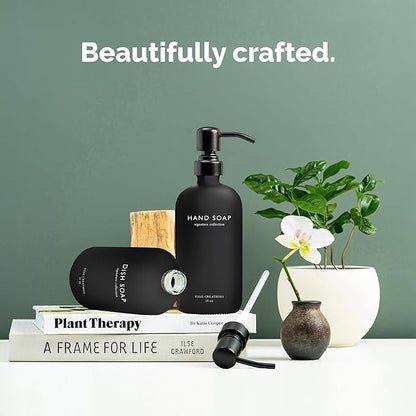 Vine Creations Black Glass Soap Dispenser Set, Dish Soap and Hand Soap